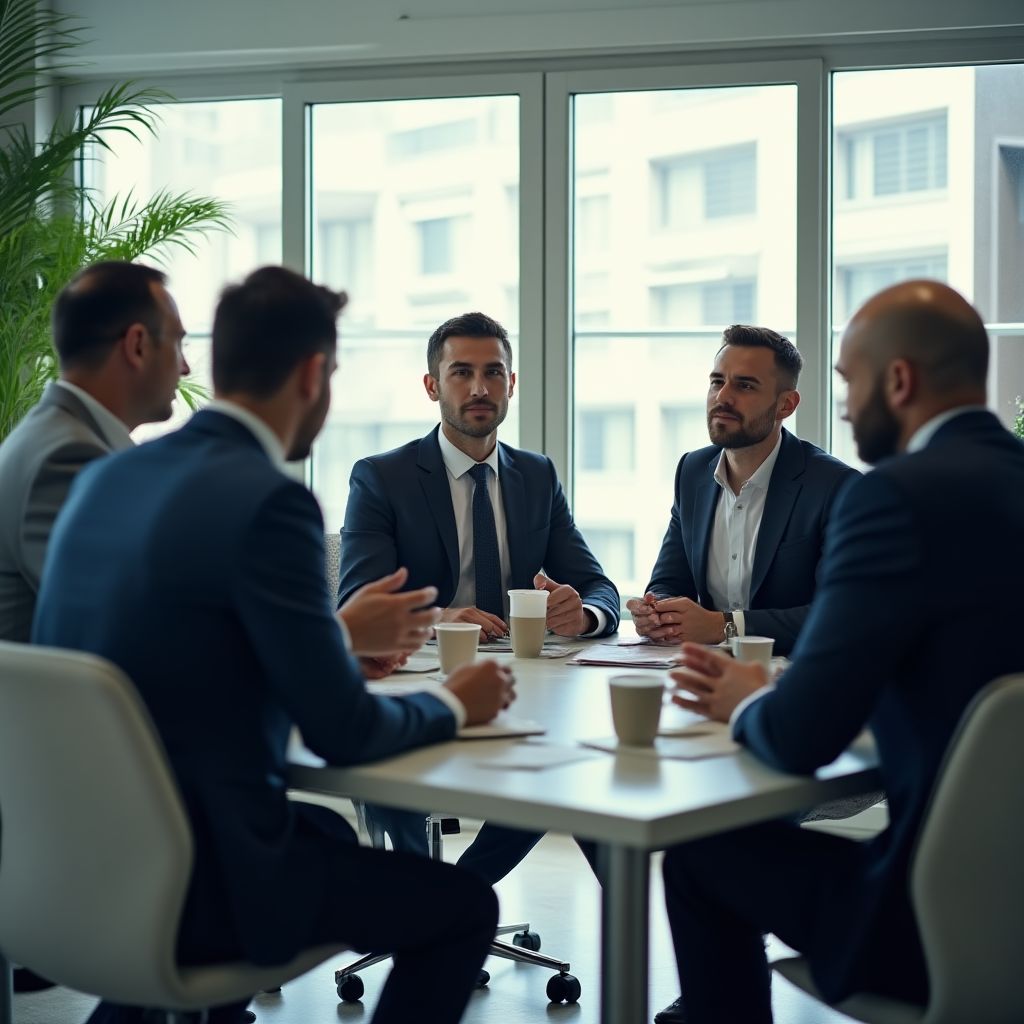 Financial Guardian team meeting in a modern office space